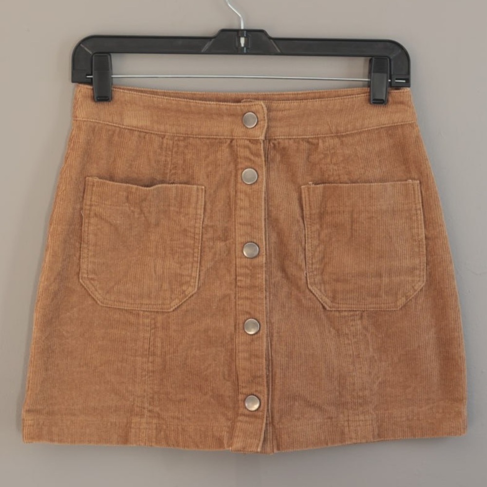 Ruby & Jenna Brown‎ Corduroy Mini-skirt with Front Button Down Sz S 100 Cotton